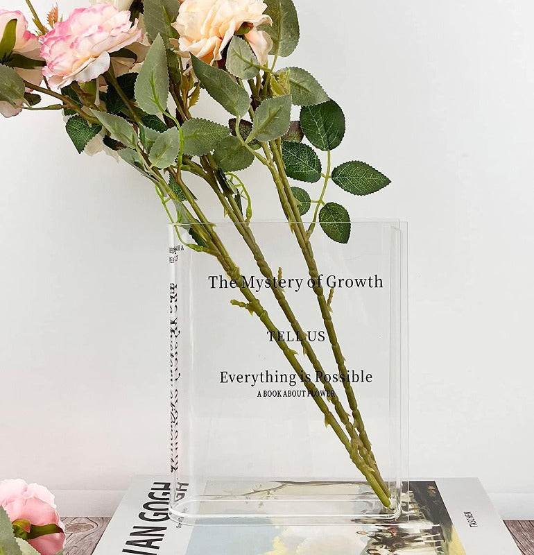 Clear Glass Book Vase - Elegant Flower Centerpiece