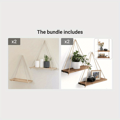 Stylish Wall Shelf with Adjustable Hanging Rope