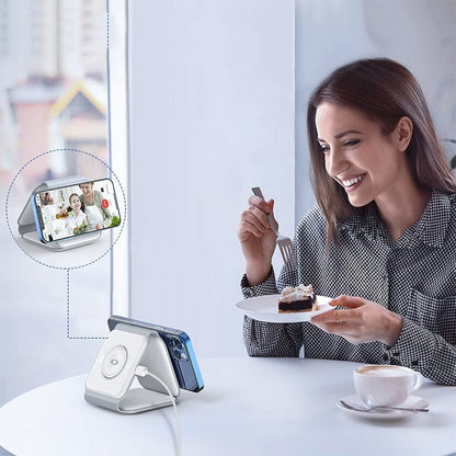 Compact 3-in-1 Portable Wireless Charging Pad
