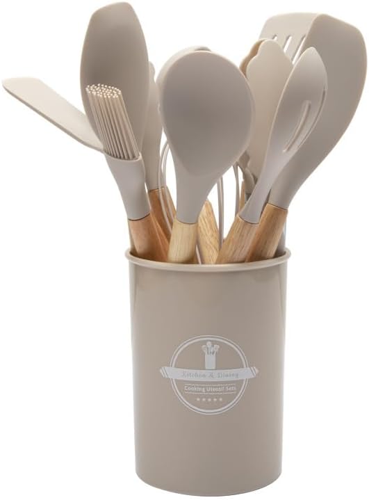 Premium Silicone Kitchen Utensil Set with Wooden Handles