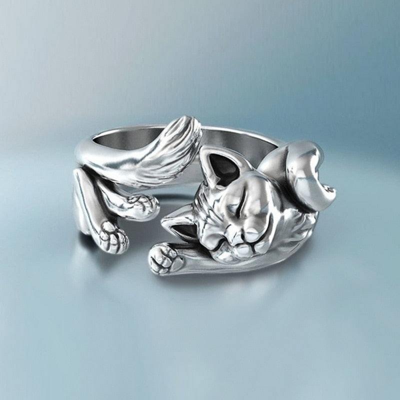 Vintage Cat Adjustable Ring Zinc Alloy Fashion Jewelry