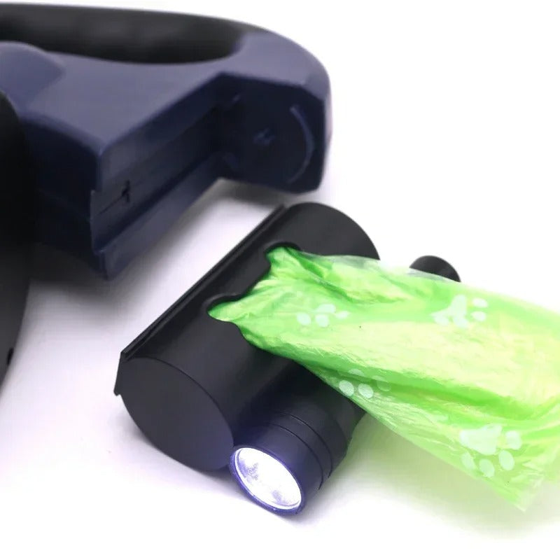 Reflective Double Dog Lead with LED Light and Pouch
