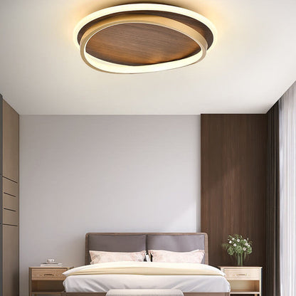Round Modern Wood Tone LED Ceiling Light Fixture