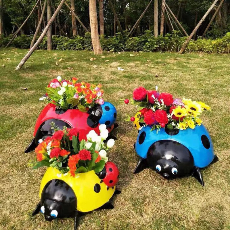 Decorative Metal Ladybug Planter Pot