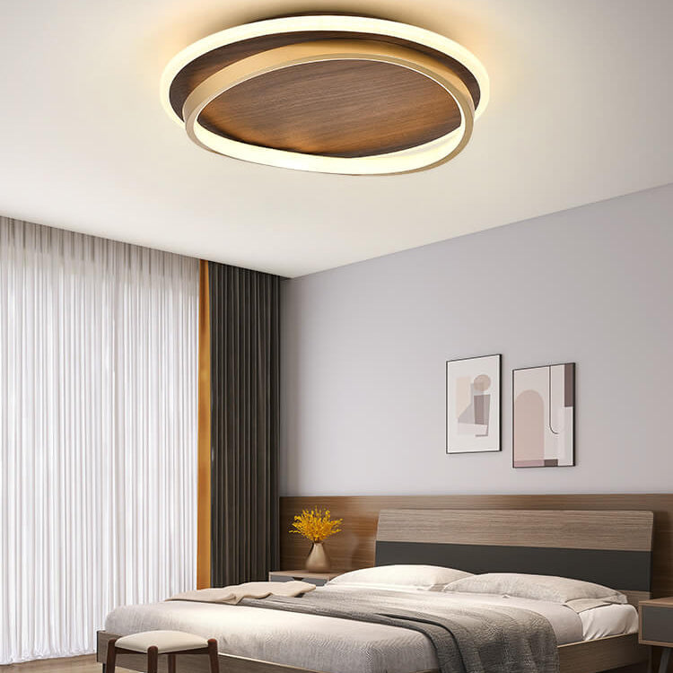 Round Modern Wood Tone LED Ceiling Light Fixture