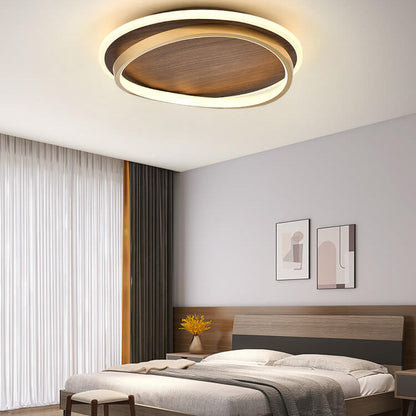 Round Modern Wood Tone LED Ceiling Light Fixture
