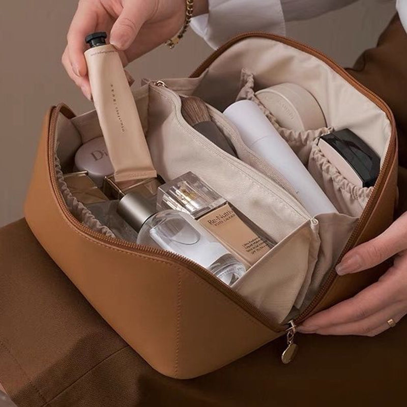 Compact Leather Travel Makeup Bag