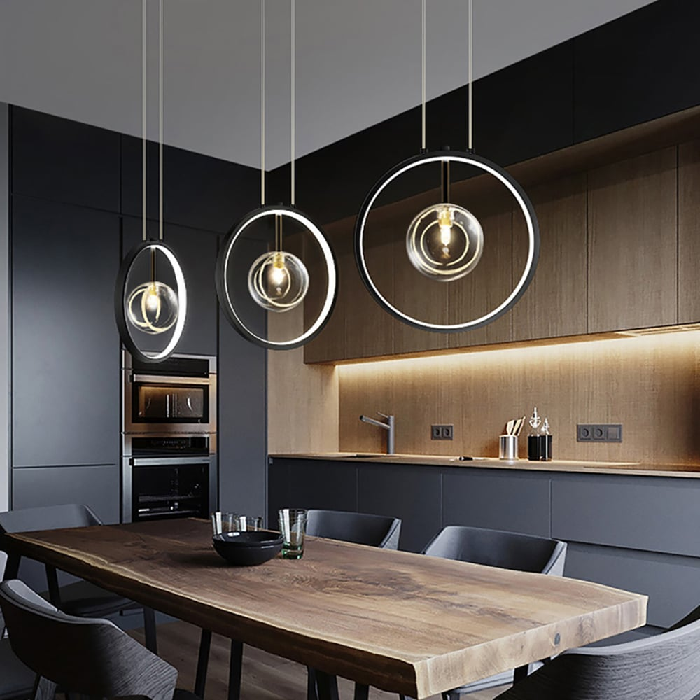 Simple Round Glass Pendant Lamp Black