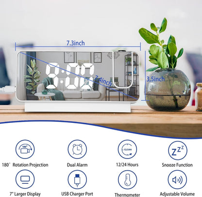 Compact LED Mirror Alarm Clock with Dual Alarms