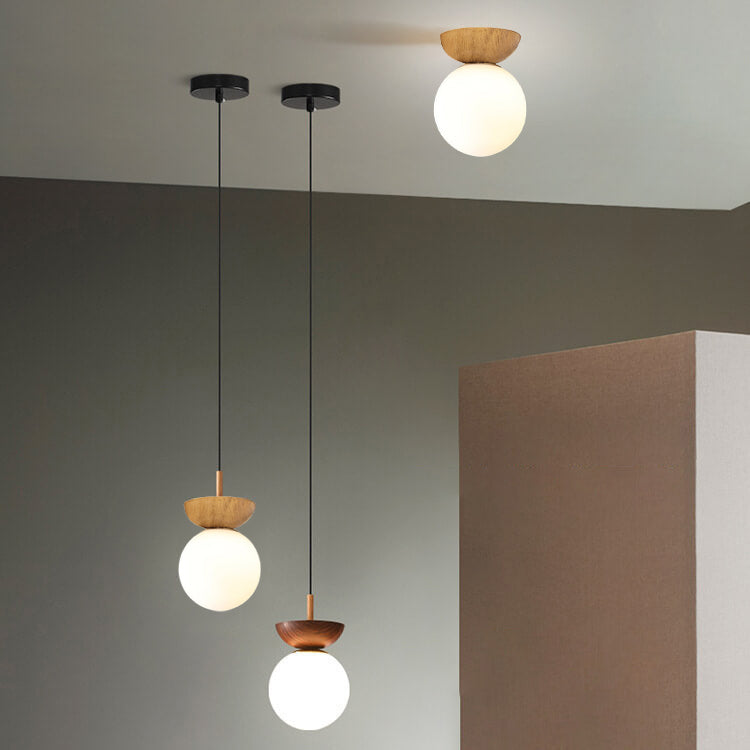Rustic Wooden Pendant Globe Ceiling Lamp
