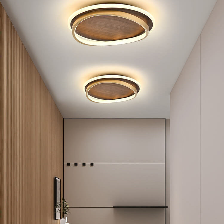 Round Modern Wood Tone LED Ceiling Light Fixture