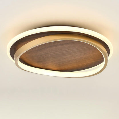 Round Modern Wood Tone LED Ceiling Light Fixture