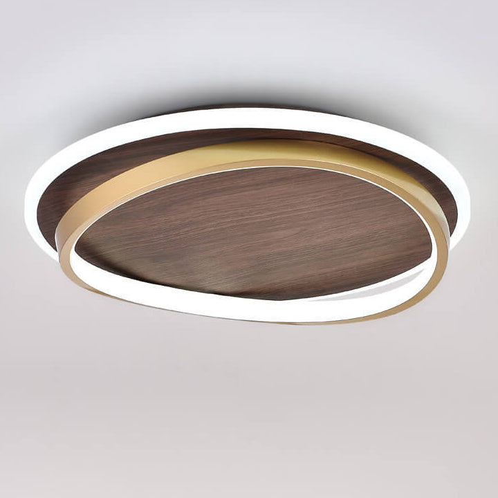 Round Modern Wood Tone LED Ceiling Light Fixture