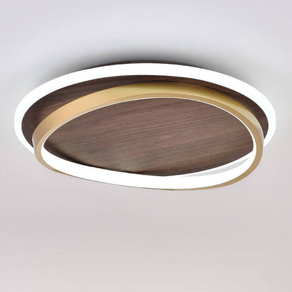Round Modern Wood Tone LED Ceiling Light Fixture
