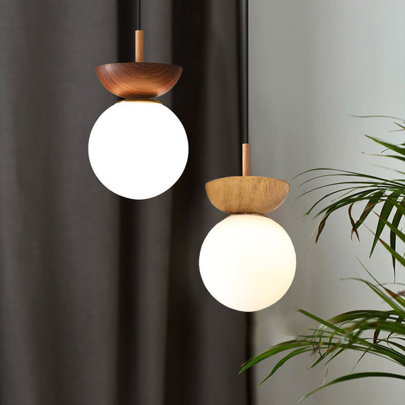 Rustic Wooden Pendant Globe Ceiling Lamp