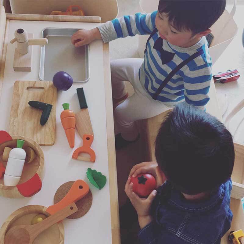 Wooden Kids Play Kitchen with Food and Accessories