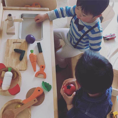 Wooden Kids Play Kitchen with Food and Accessories