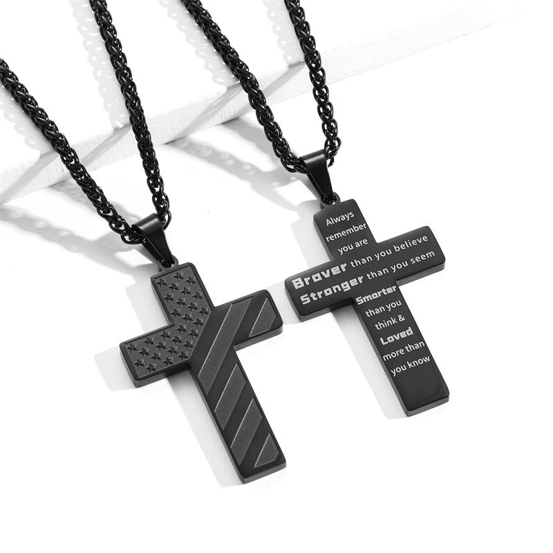 Patriotic US Flag Cross Pendant Necklace - Fesara