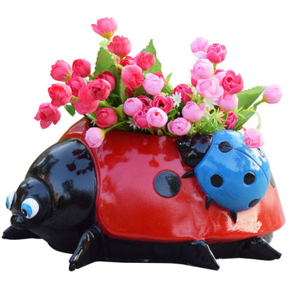 Decorative Metal Ladybug Planter Pot