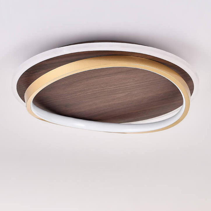 Round Modern Wood Tone LED Ceiling Light Fixture - Fesara