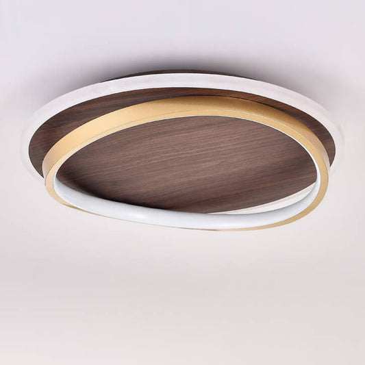 Round Modern Wood Tone LED Ceiling Light Fixture - Fesara