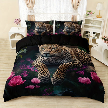 Elegant Floral Animal Print 3pc Bedding Set - Fesara