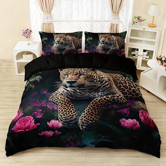 Elegant Floral Animal Print 3pc Bedding Set - Fesara