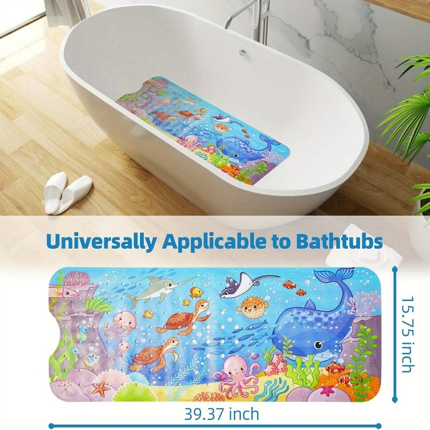 Soft Grip Bath Mat for Kids with Suction Cups