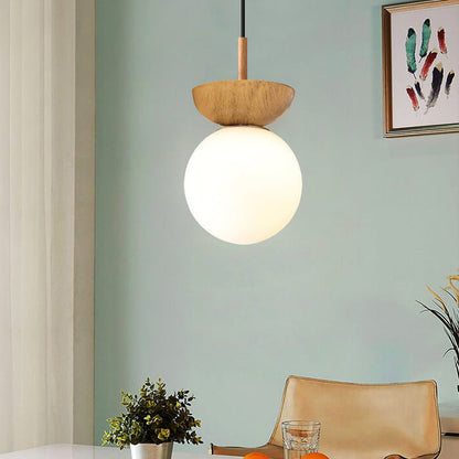 Rustic Wooden Pendant Globe Ceiling Lamp