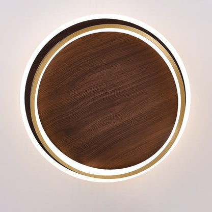 Round Modern Wood Tone LED Ceiling Light Fixture