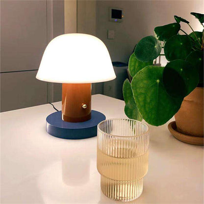 Natural Glow Wooden Mushroom Desk Lamp