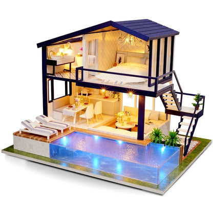 Tiny Wooden Doll House for Kids Creative Play - Fesara