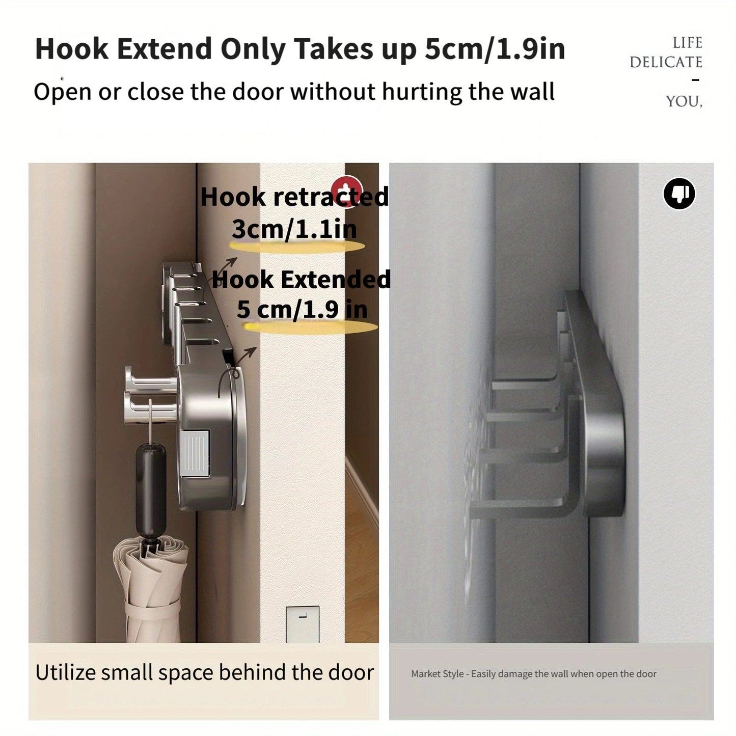 Easy Install Wall Mount 5 Hook Storage Rack