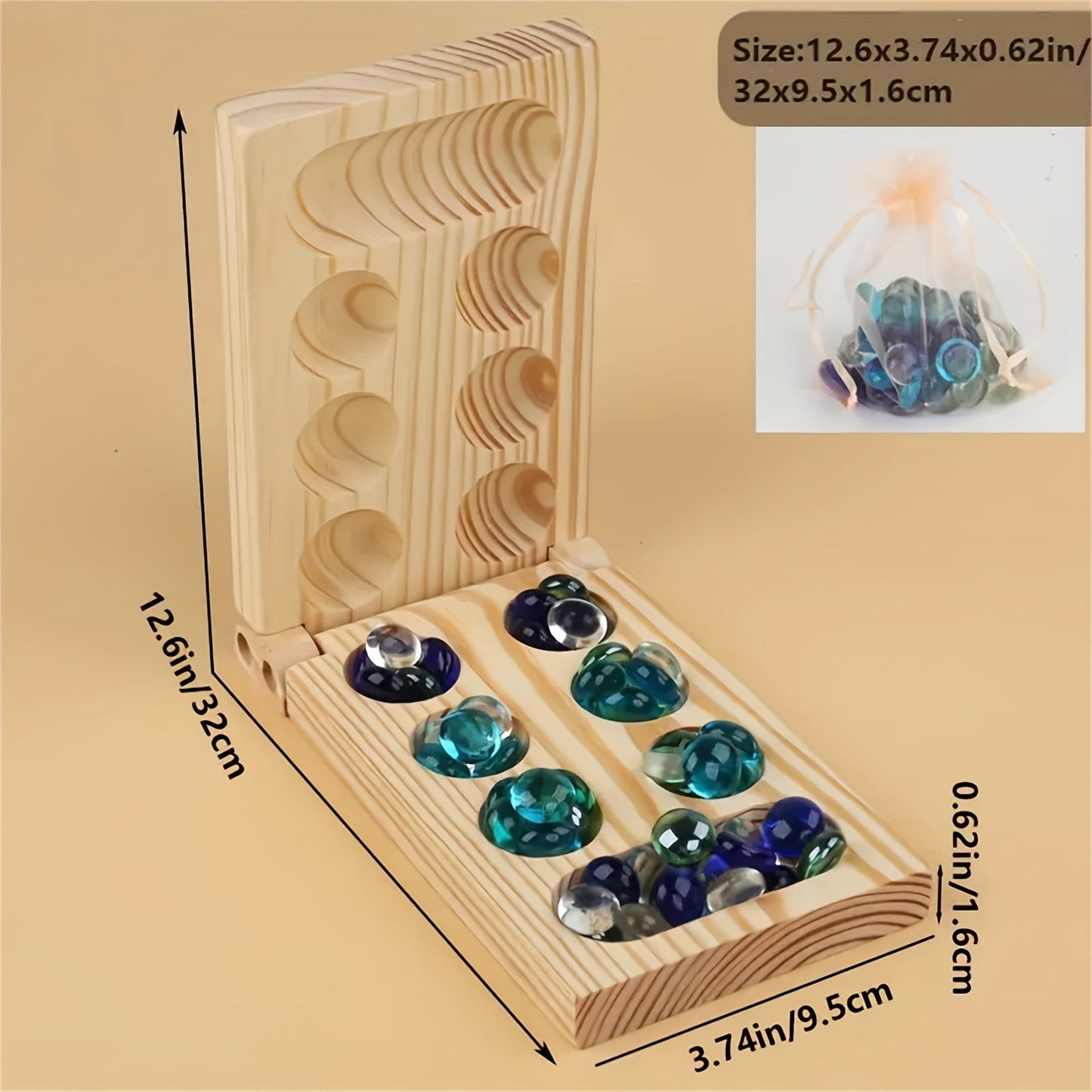 Portable Wooden Mancala Game Set with Colorful Beads