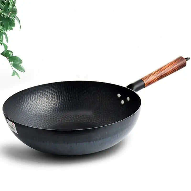 Large Traditional Handcrafted Iron Wok with Wood Lid - Fesara