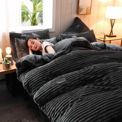 Plush Corduroy Velvet Comforter Bed Set