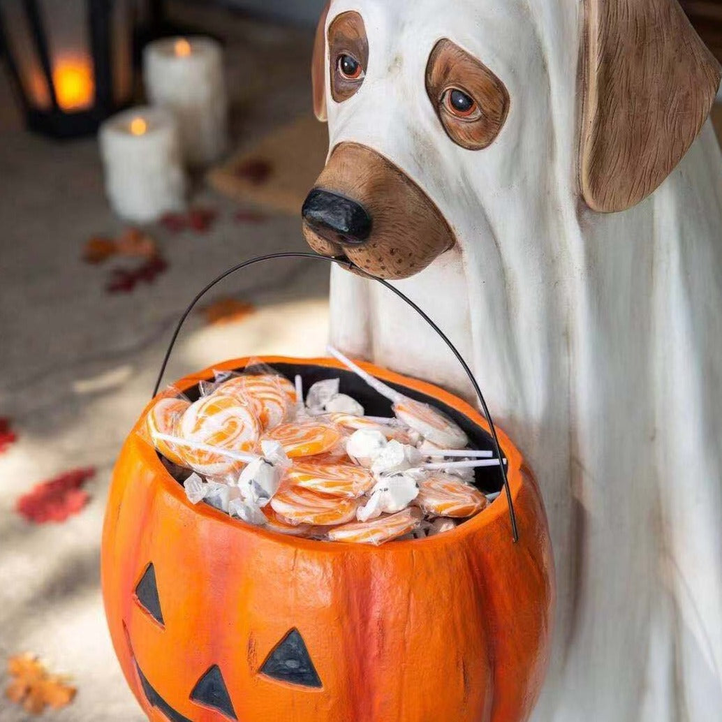 Cute Dog Pumpkin Figurine Outdoor Decor