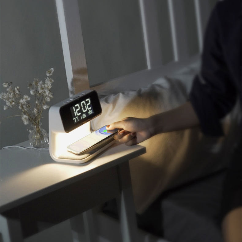 Compact Bedside LED Lamp with USB Charger & Alarm Clock
