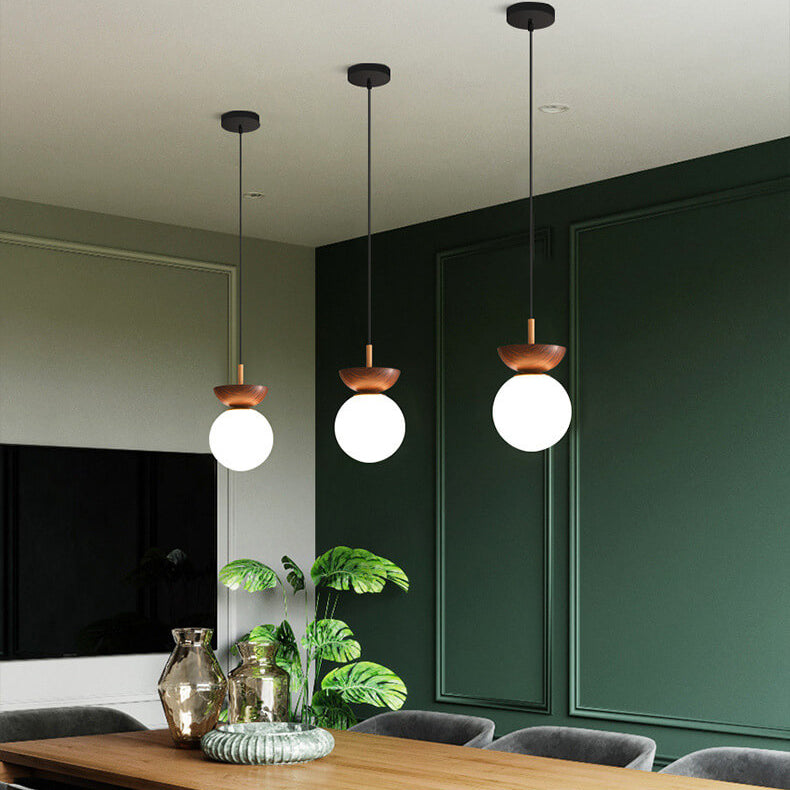 Rustic Wooden Pendant Globe Ceiling Lamp