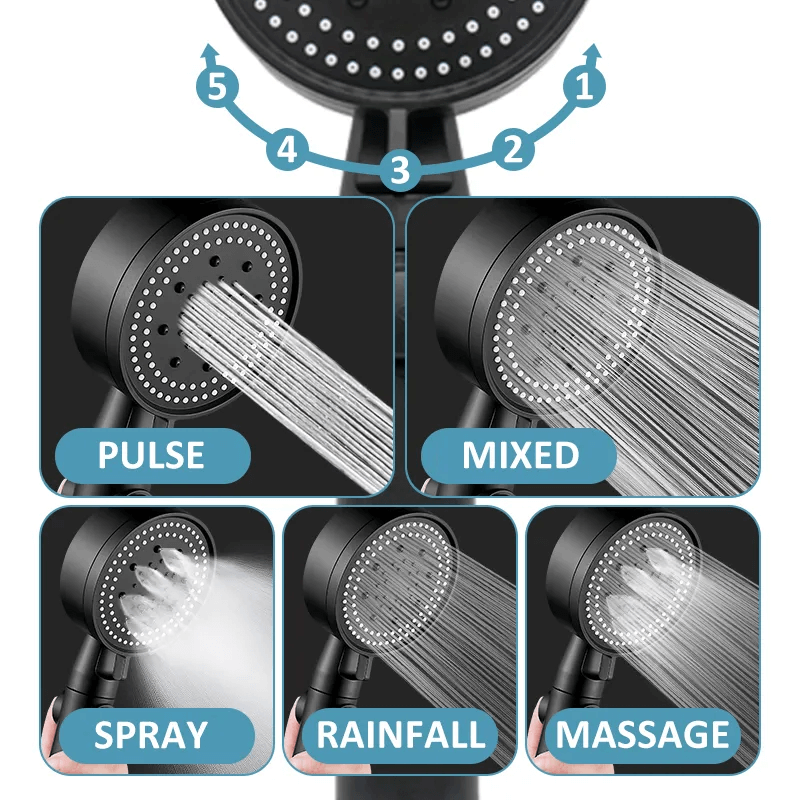 Fesara Adjustable 5 Mode Shower Head with Button Control