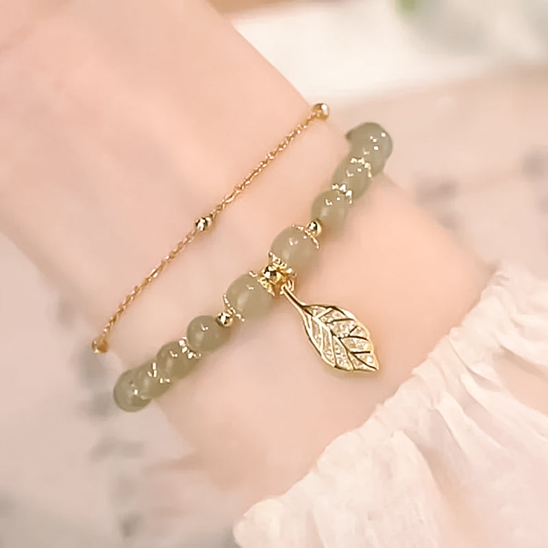 Luxury Green Jade Gold Leaf Bangle