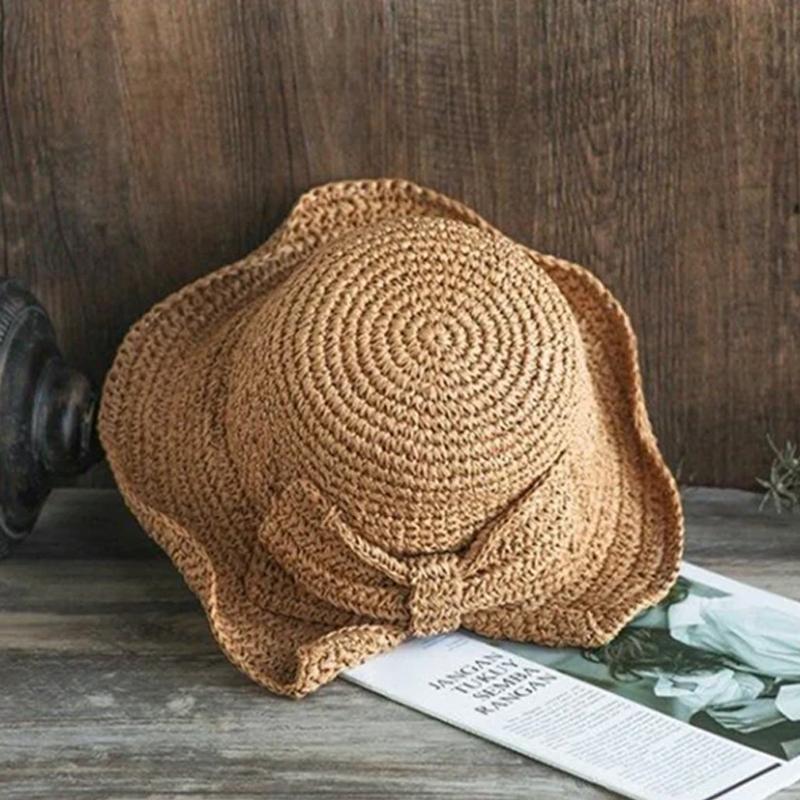 Vintage Foldable Straw Hat with Ribbon