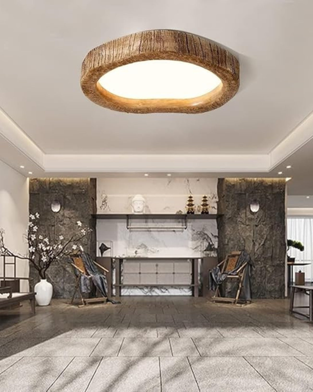 Rustic Wooden Round Ceiling Light
