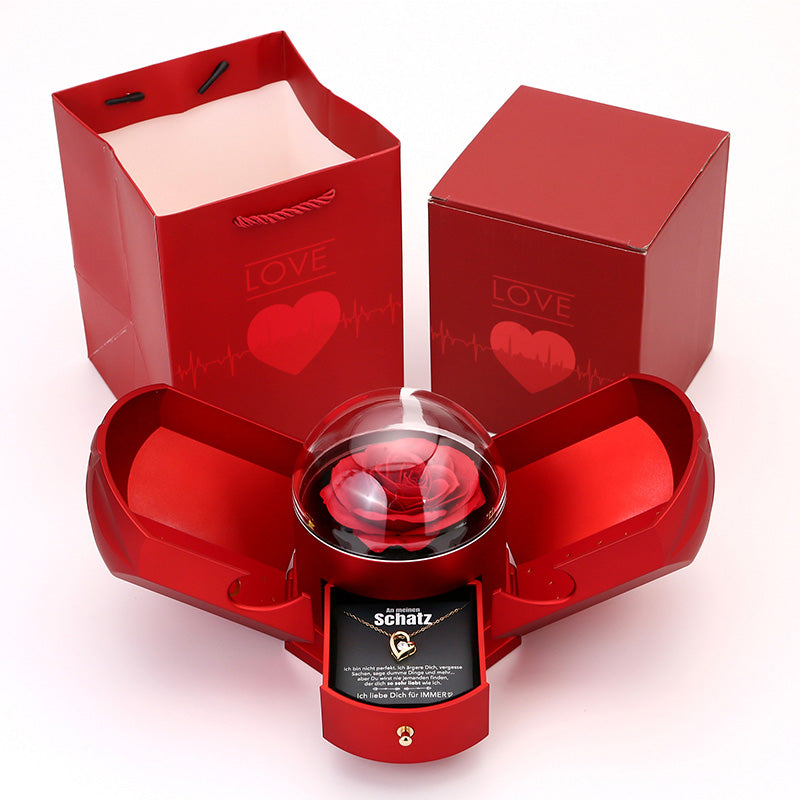 Timeless Rose Gift Box with White Gold Heart Necklace