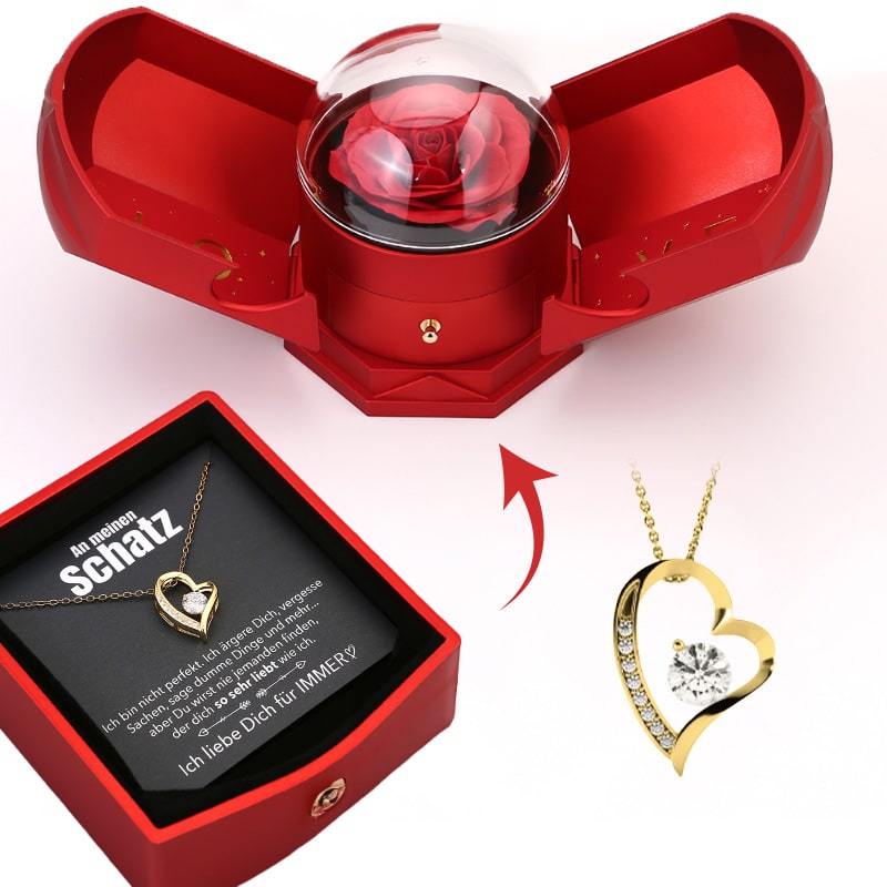 Timeless Rose Gift Box with White Gold Heart Necklace