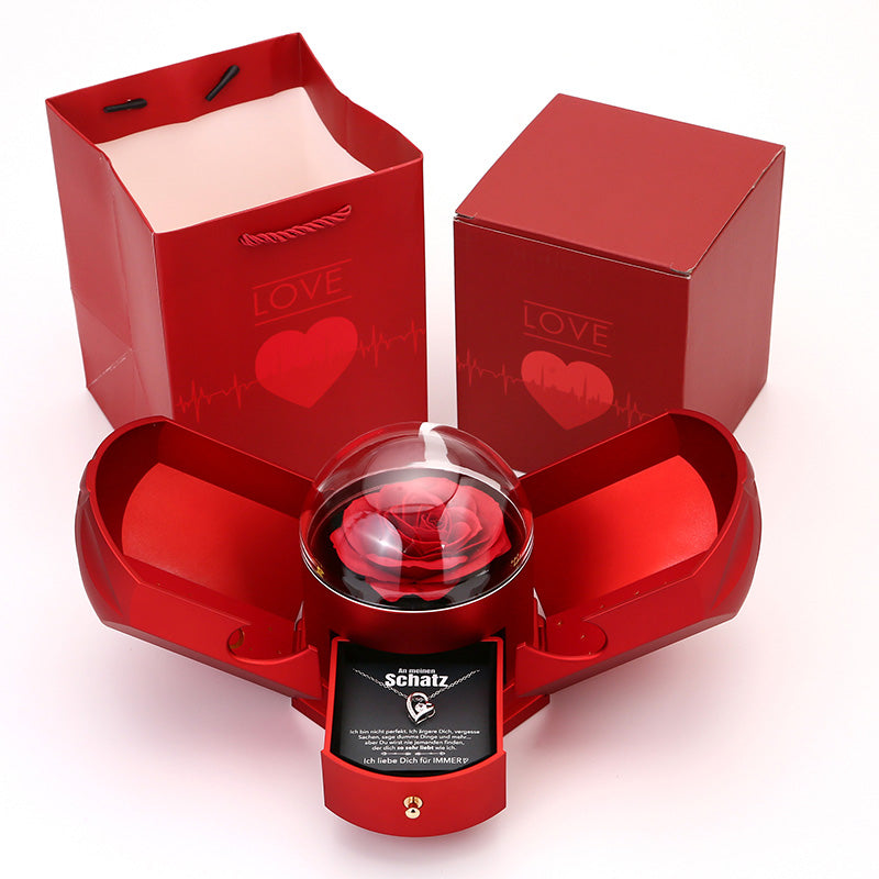 Timeless Rose Gift Box with White Gold Heart Necklace