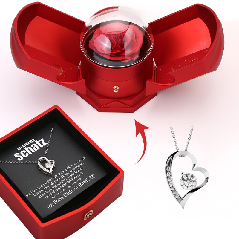Timeless Rose Gift Box with White Gold Heart Necklace - Fesara