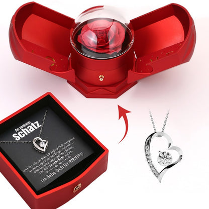 Timeless Rose Gift Box with White Gold Heart Necklace - Fesara