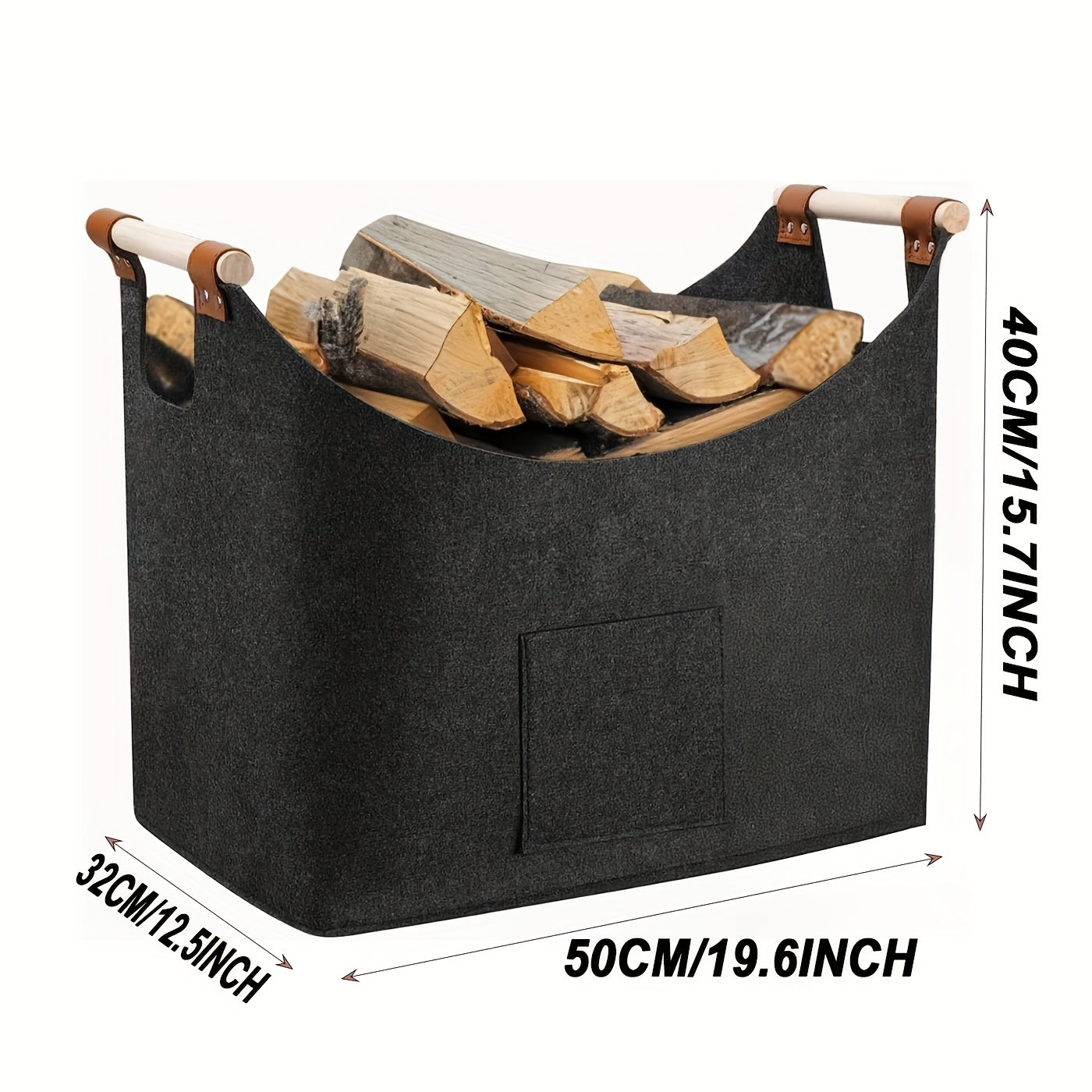 Collapsible Felt Storage Box with Wood Handles, Dark Grey