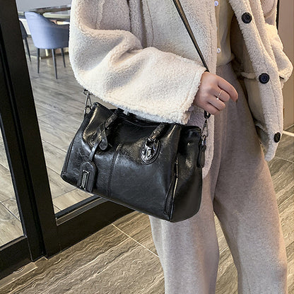 Luxury Wax Leather Boston Tote Bag